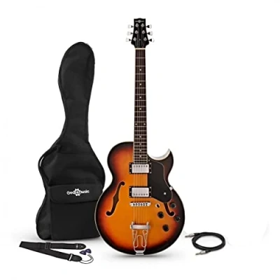 Image of Gear4music Semi Acoustic Hollowbody Jazz Guitar with Gig Bag &amp; Cable