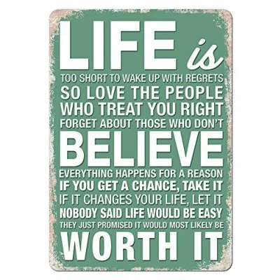 Image of Slogan&quot;Life&#039;s Too Short.&quot; Quote Green Metal Wall Sign Plaque Art Inspirational
