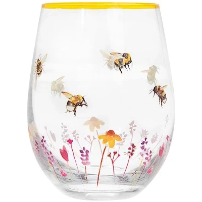 Image of Busy Bees Stemless Gin Cocktail Glass Tumbler