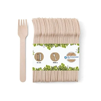 Image of BIOZOYG 1000 Disposable Forks Made of Wood Cutlery Party Crockery Biodegradable, compostable Wooden 14 cm