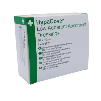 Image of Safety First Aid Group HypaCover Low Adherent Dressing Pads for Wounds Absorbent Dressing, 10x10cm (Pack of 25)