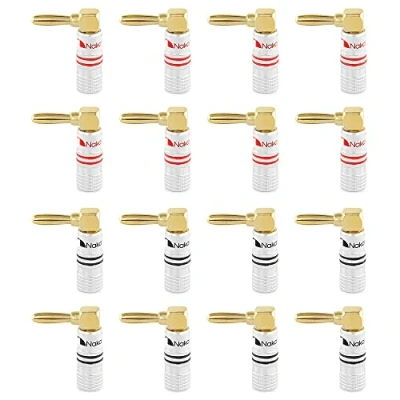 Image of Nakamichi Excel Series 24k Gold Plated Banana Plug 12 AWG 18 Gauge Size 4mm Speakers Amplifier Hi Fi AV Stereo Home Theatre Audio Wire Cable Screw Connector 16 Pcs (8 Pairs), Right Angle