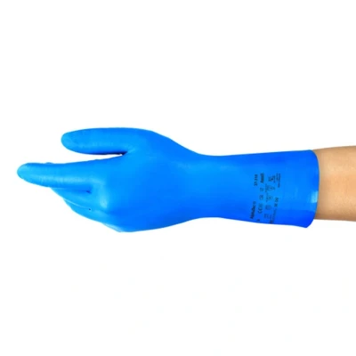 Image of Ansell AlphaTec 37 310 Multipurpose Nitrile Gloves with Long Cuff, Chemical Protection and Food Safety, Reusable Kitchen Gloves, Household Cleaning Dishwashing, Blue, Size XL (12 Pairs)