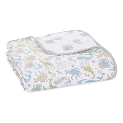 Image of aden + anais essentials 100% Cotton Muslin Dream Blanket for Baby Girls &amp; Boys, 112x112cm, Ideal Lightweight Newborn Nursery Cot Blanket, Unisex Toddler Infant Bedding Gift, natural history