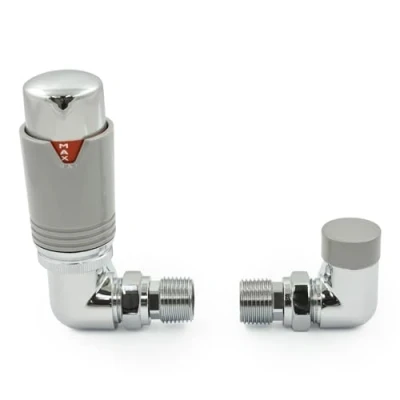 Image of Thermostatic Radiator Valve Chrome &amp; Silver Corner TRV Style (Chrome Silver)