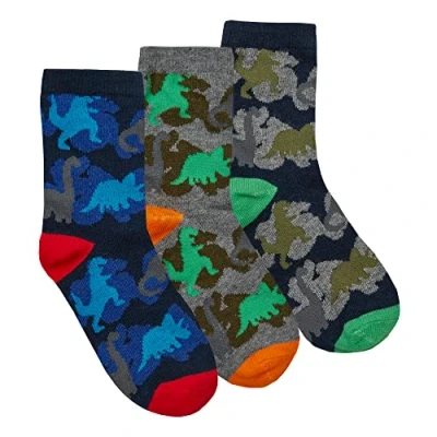 Image of Metzuyan Kids Boys Cotton Rich Novelty Socks Camo Designed Dino Size 9 12