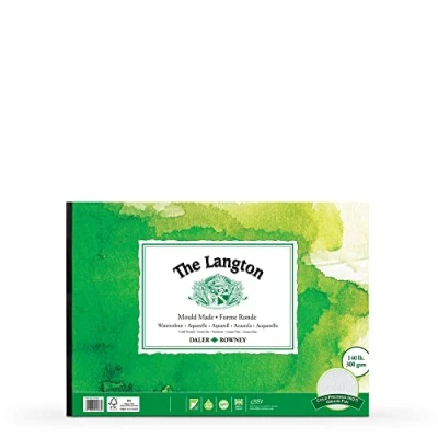 Image of Daler Rowney The Langton Cold Pressed 300gsm A4 Watercolour Paper Pad, Glued 1 Side, 12 Natural White Sheets, Ideal for Professional Artists &amp; Students