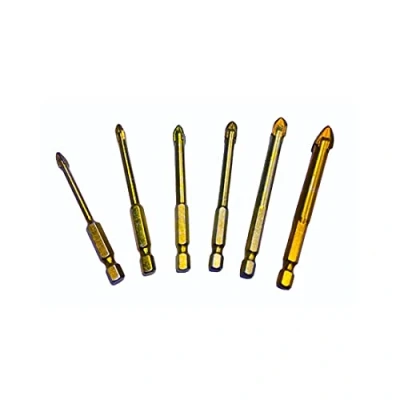 Image of 4 Head Cutter Glass, Ceramic Tile, Marble, Porcelain, Plastic, Wood, Brick Wall Drill Bit Hex Shank Cross Spear Titanium Coated (1, 6mm)