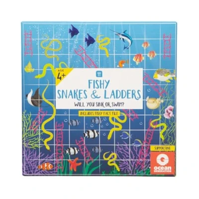 Image of Talking Tables Fish Themed Snakes and Ladders Game for Kids Classic Board Children &amp; Family with Educational Ocean Fact File (FISH SNAKE LADDER)