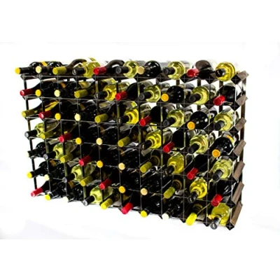 Image of Classic 70 Bottle Dark Oak Stained Wood and galvanised Metal Wine Rack Ready Assembled