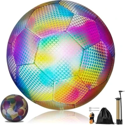 Image of Reflective Football Wear Resistance Glowing Soccer Luminous and Pump Glow in the Dark Official Size 5 Holographic Light up Bright for Kids Adults Outdoor Sports