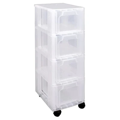 Image of Really Useful Plastic Storage Box Slimline Tower 4x6 Litre Clear Frame with Drawers
