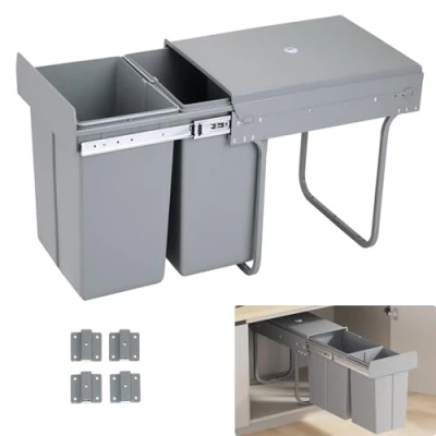 Image of Nisorpa Pull Out Bin Under Sink 40L (2 x 20L) for Kitchen, Cupboard 400mm Cabinet, Counter Recycling and Waste Trash Can Inside Cupboard, Grey
