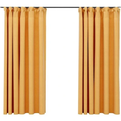 Image of vidaXL Linen Look Blackout Curtains with Hooks 2 pcs Yellow 140x175 cm