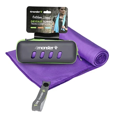 Image of 4Monster Microfiber Towel with Carry Case, Super Absorbent Travel Towel, Quick Dry Camping Great for Gym, Beach, Swimming, Backpacking and More