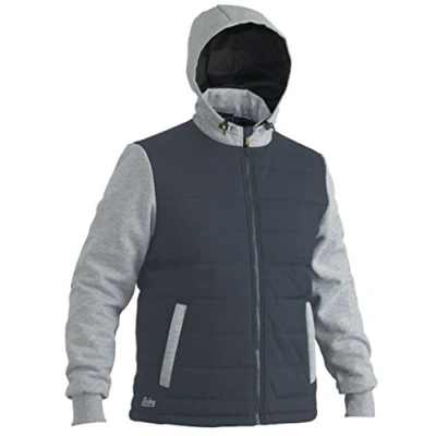Image of Bisley Workwear UKBJ6944_BCCG Flex &amp; Move Jacket Hooded Puffer Fleece Contrast Long Sleeve Charcoal, L