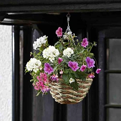 Image of Garden Mile 12in Rattan Hanging Basket Outdoor Durable Pre Lined Flower For Decorations, Balcony, Patio Planters Weatherproof Planter