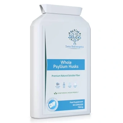 Image of Fibre Supplement 750mg Whole Psyllium Husk (not just Extract) High Strength Natural Soluble Fiber from Plantago Ovata Plant Seeds, 90 Husks Capsules Made in UK &amp; Vegan