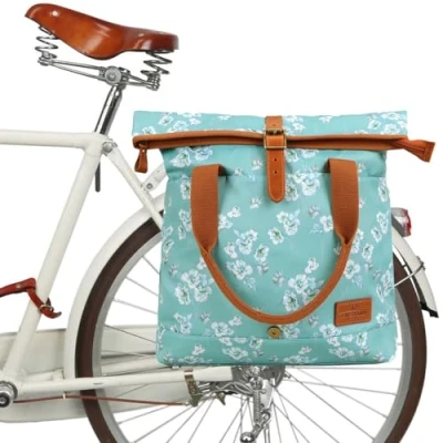 Image of TOURBON Ladies Bicycle Pannier Shopper Waterproof Canvas Bike Bags for Rear Carrier Handbag Cycling Travel
