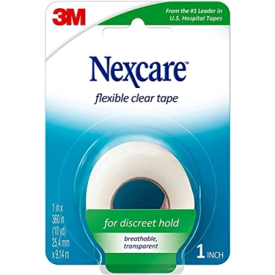 Image of Nexcare first aid 1 inches tape flexible clear, latex free 10 yards