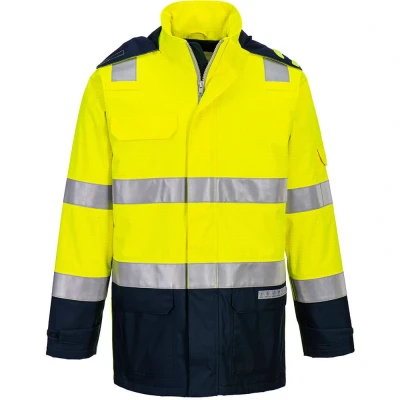 Image of Portwest Bizflame Multi Light Arc Hi Vis Jacket Yellow/Navy Large