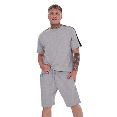 Image of Malay Cotton Jersey Pyjama Set Shorts Round Neck Loungewear Panelled T Shirt Nightwear Grey