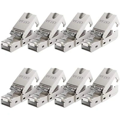 Image of deleyCON 8x CAT 6a Tool Free RJ45 Network Connector with LSA Connection for Rigid Installation Cable Shielded 10Gbit/s LAN Plug CAT6a Metal Housing