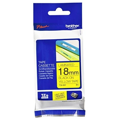 Image of Brother P touch TZE 641 Black on Yellow 18mm x 8m Tape Labels Ref TZE641