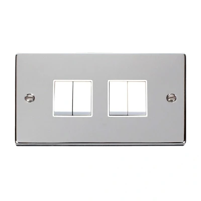 Image of Click Deco 4 Gang 2 Way 10AX Switch Polished Chrome White Inserts
