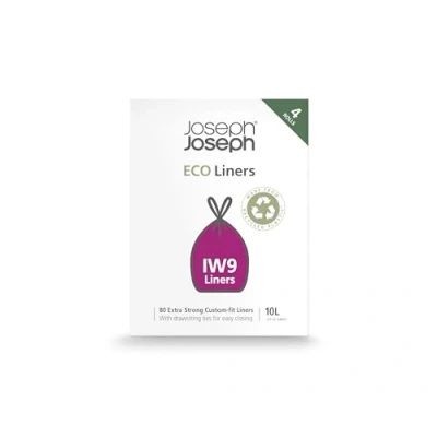 Image of Joseph Eco IW9 Recycled Bin Liners, Kitchen/Bathroom Waste Bags, Tie Tape Drawstring, Extra Strong, 80 Pack, 10L, Grey