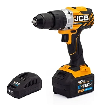 Image of JCB 18V Brushless Cordless Combi Drill, 5ah Battery, Fast Charger, Variable Speed, LED Light, Belt Clip, Rubber Grip, 3Y Warranty, Li ion, 13mm, 1800rpm, 65Nm, UK Support