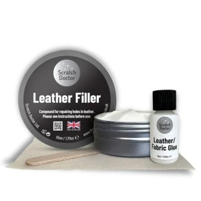 Image of Scratch Doctor Leather Glue &amp; Filler Kit Repair Tears, Rips, Scratches, Holes on Furniture, Sofas, Chairs, Car Seats (White, 10ml)