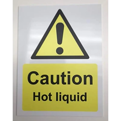 Image of Caution hot liquid Safety sign Self adhesive sticker 200mm x 150mm