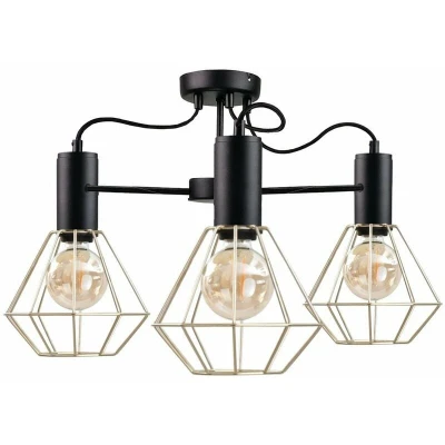 Image of Lars Multi Arm Semi Flush Ceiling Light Black, 60cm, 3x E27