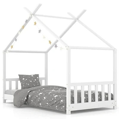 Image of vidaXL Kids Bed Frame Treehouse Style, Solid Pine Wood Construction, White, Suitable for 70x140 cm Mattress