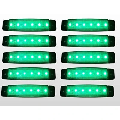Image of flexzon 10 PCs 6 Led Green Front Side Marker Light Position 12V Smd for Truck HGV Trailer Lorry Bus Cab Set of
