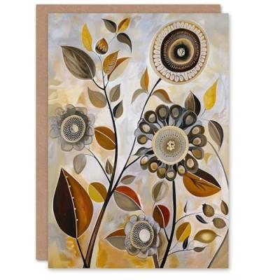 Image of Artery8 Greeting Card Autumn Folk Art Abstract Wildflowers Painting For Her Woman Birthday