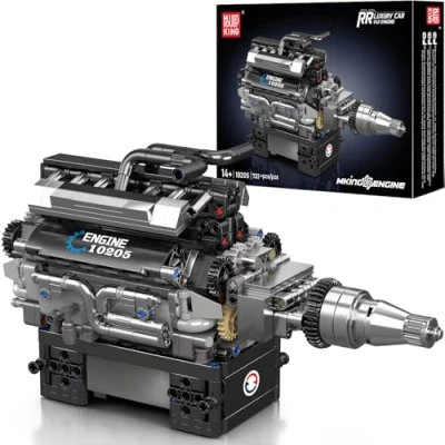 Image of Mould King V12 Engine Building Blocks Set, 10205 Model That Runs, Mini Build Kit for Adults with Battery Box and Motor, Engineering Construction STEM Toy Children Boys Girl(733 Pcs)