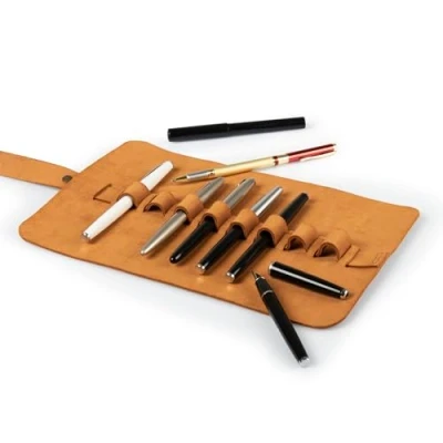Image of Londo Genuine Leather Pen and Pencil Roll Case (Camel)
