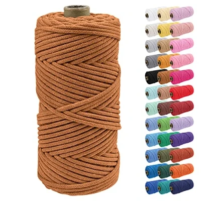 Image of Uiopa 4mm Macrame Cord, 100m Braided Cotton Rope, Caramel Craft Rope for Crochet Bags, Wall Hangings, Plant Hangers, Dream Catchers, DIY Projects