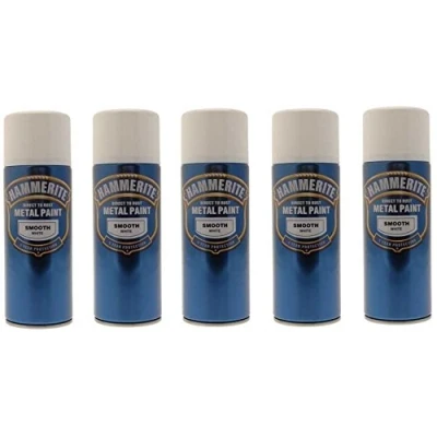 Image of 5x Hammerite Smooth White Metal Spray Paint 400ml x5