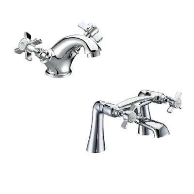 Image of Classic Crosshead Mono Basin Mixer Tap and Bath Filler Set Chrome