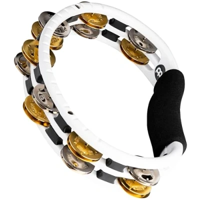 Image of Meinl Percussion Recording Combo Tambourine 2 Row With Curved Handle ABS Plastic / Steel and Brass, White Natural (TMT1M WH)