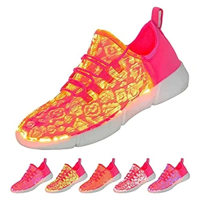 Image of Padgene LED Light Up Shoes for Men Women, Fiber Optic Luminous Trainers Flashing Sneakers USB Charging Lace Couples Festivals, Halloween, Christmas Party Pink
