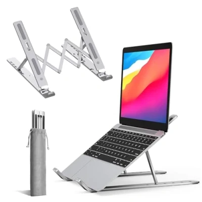 Image of K MART Adjustable Laptop Stand for Desk, 6 Angle Riser Portable Holder, Air Ventilated Cooling Notebook Compatible with MacBook Air, Pro, Dell 10 15.6 (Silver)