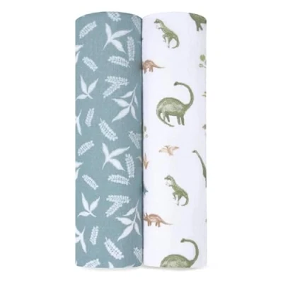 Image of aden + anais™ essentials cotton muslin 2 pack swaddle blanket elephant circus (Dino jungle)