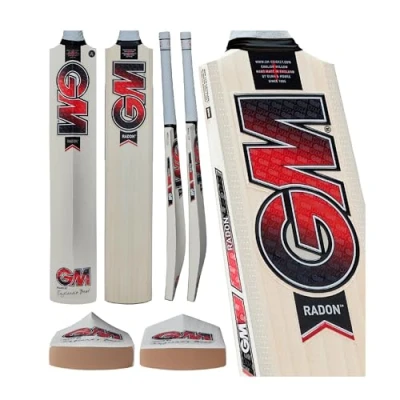 Image of Gunn &amp; Moore GM Cricket Bat Radon Prime English Willow DXM, ToeTek, Grained DuraCover Size 3 Suitable for Players 137 144cm / 4&#039; 6&quot; 8&quot;