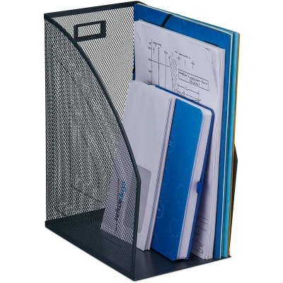 Image of Relaxdays File Organiser, Standing, Mesh Design, Office &amp; Home, H x W D: 32 16 24.5 cm, Metal, Grey, Steel