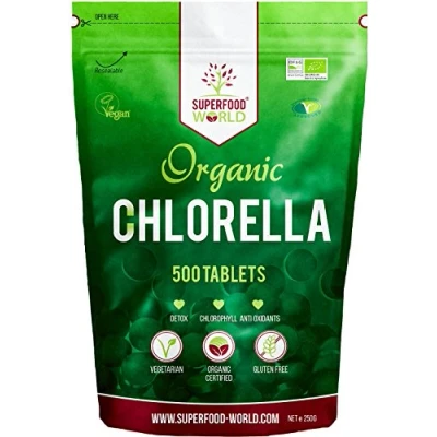 Image of Organic Chlorella Tablets (500 X 500mg) Premium Detox Chlorophyll Superfood Natural Source of Vegan Protein, Minerals &amp; Vitamins Cracked Cell Wall Ideal for Health, Detox, Skin, Energy