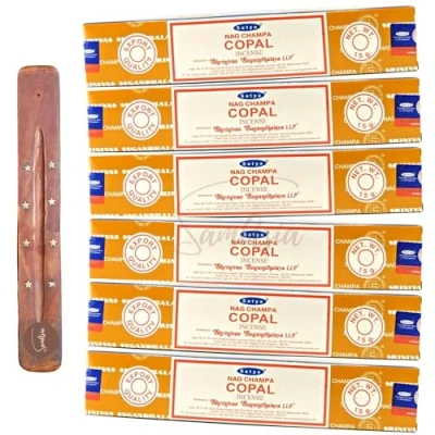 Image of Satya Nag Champa Copal incense sticks x6 pack with SAMASIA holder Used for Aromatherapy, Spa, Yoga, Weddings, Meditation, Healing, Positivity and Relaxation